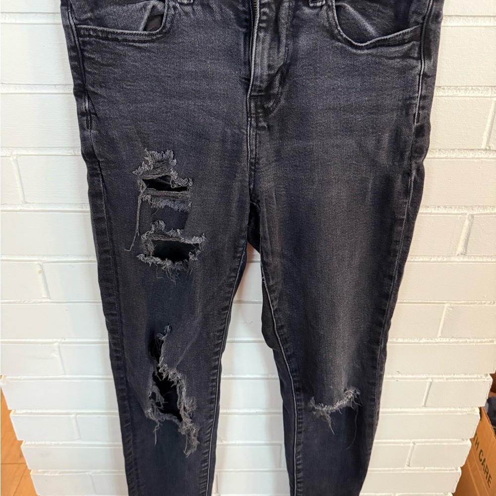 American Eagle Outfitters Black Skinny Jeans with Distressed Details